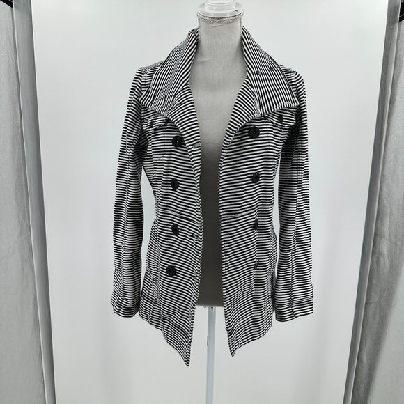 Hurley Black and White horizontal stripe High Colar button jacket size S - Picture 8 of 14